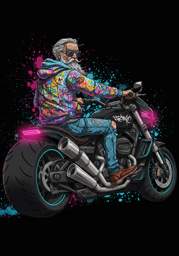 Grandparents on a motorcycle