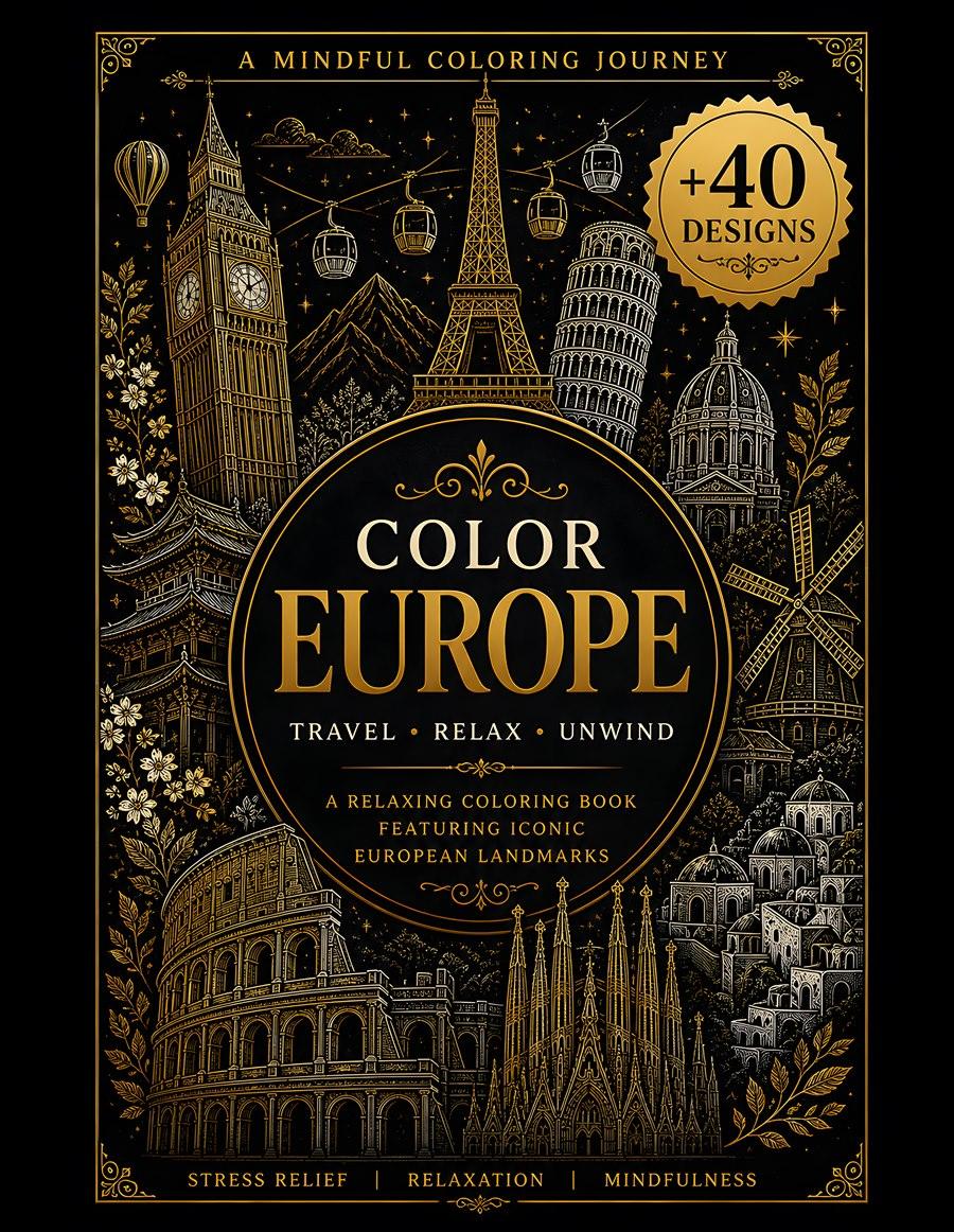 Journey Through Europe coloring book cover
